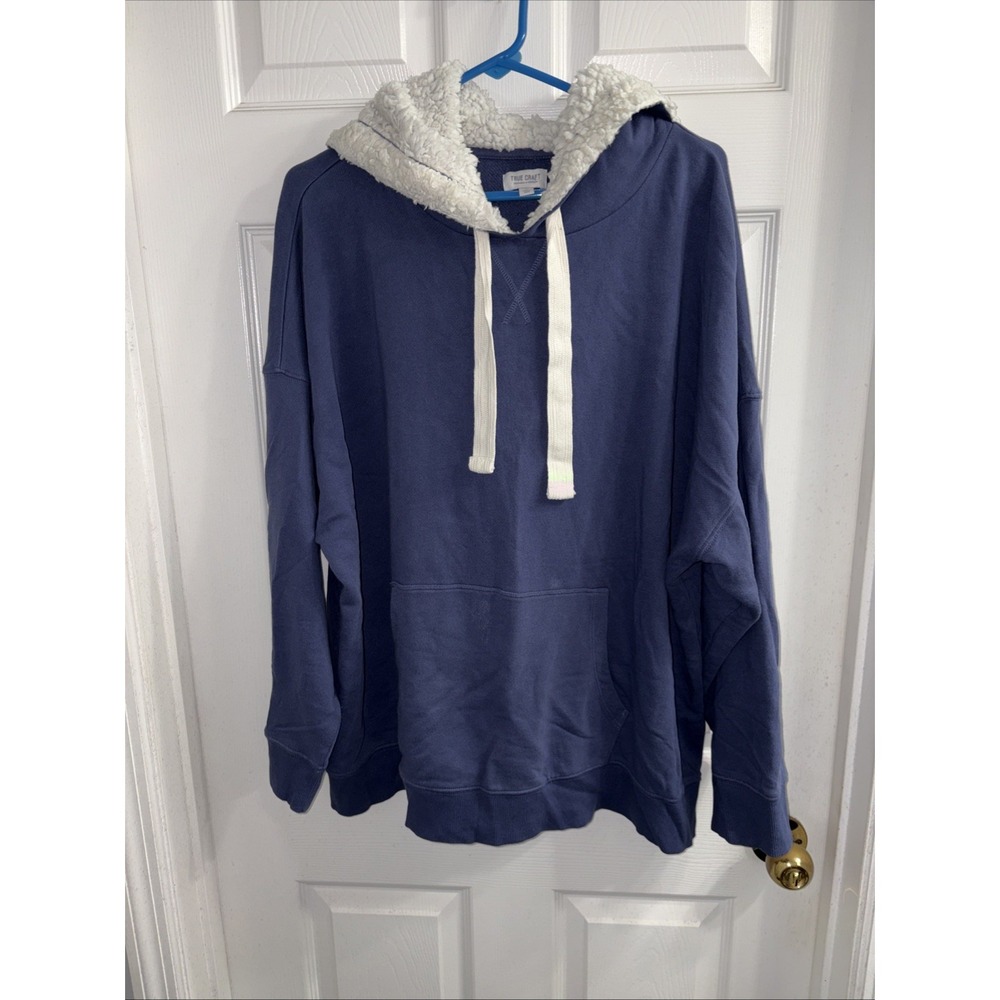 True Craft Women's 3XL Hoodie Navy Pullover Long Sleeve Sherpa Lined Hood